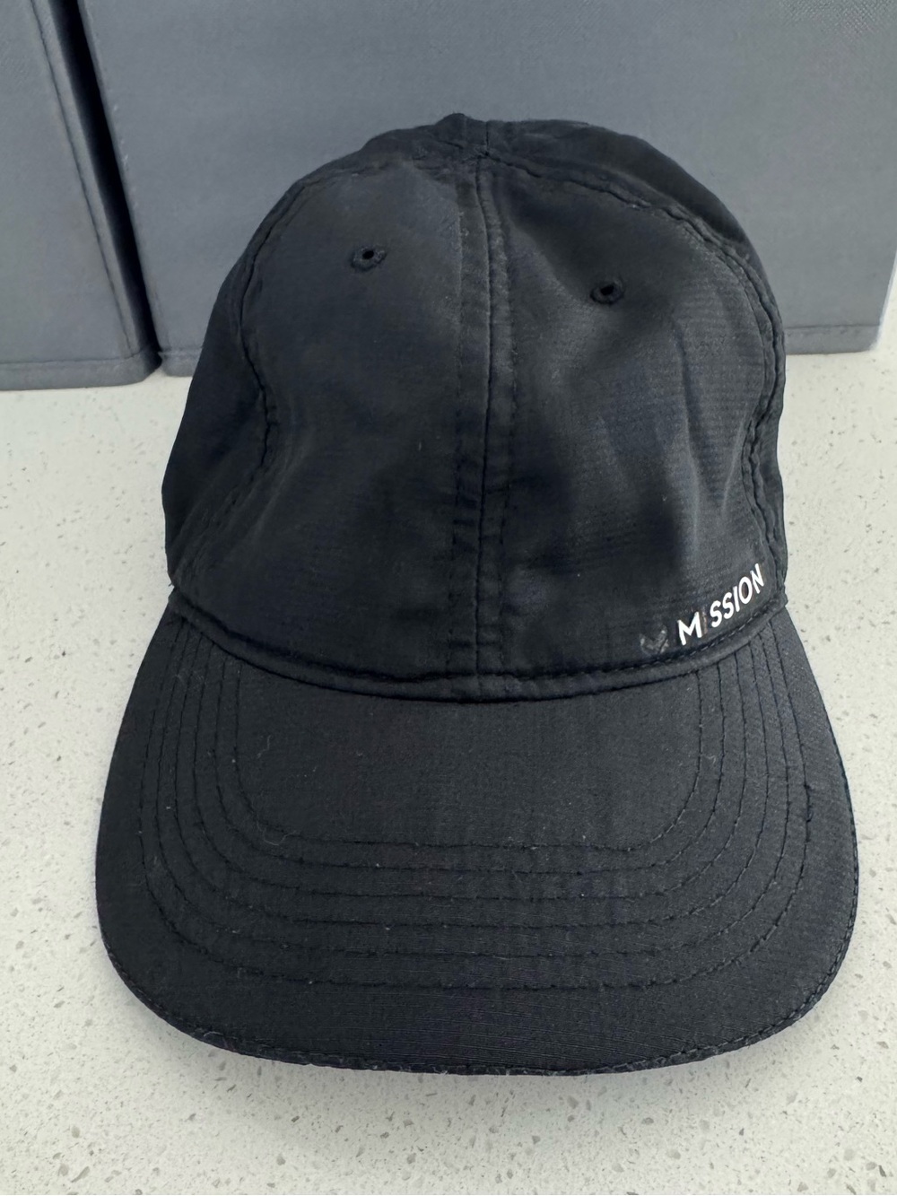 Mission Black Cooling Performance Quick Dry Cap Hat Wet To Cool UPF 50 Adj Run.